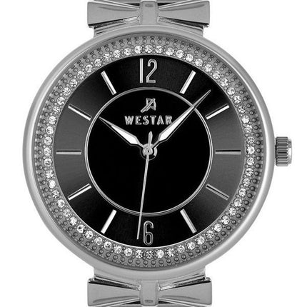 Westar Zing Crystal Accents Stainless Steel Mesh Bracelet Black Dial Quartz 00130STN103 Women's Watch