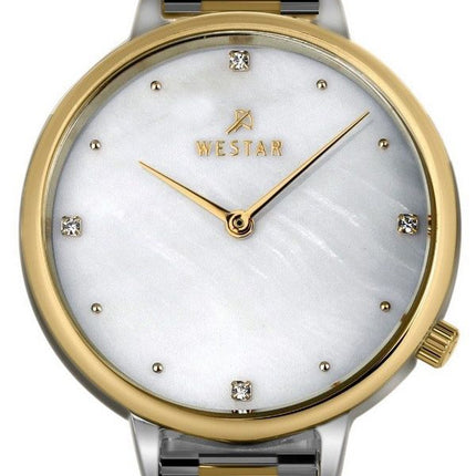 Westar Zing Crystal Accents Two Tone Stainless Steel White Mother Of Pearl Dial Quartz 00135CBN111 Women's Watch