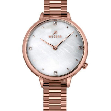 Westar Zing Crystal Accents Rose Gold Tone Stainless Steel White Mother Of Pearl Dial Quartz 00135PPN611 Women's Watch