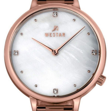 Westar Zing Crystal Accents Rose Gold Tone Stainless Steel White Mother Of Pearl Dial Quartz 00135PPN611 Women's Watch