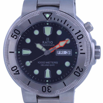 Ratio FreeDiver Black Dial Stainless Steel Quartz 1050MD93-02V-BLK 1000M Mens Watch