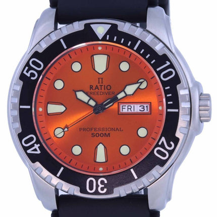 Ratio FreeDiver Orange Dial PU Strap Quartz 48HA90-02-ORG 500M Mens Watch