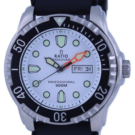 Ratio FreeDiver White Dial PU Strap Quartz 48HA90-02-WHT 500M Mens Watch