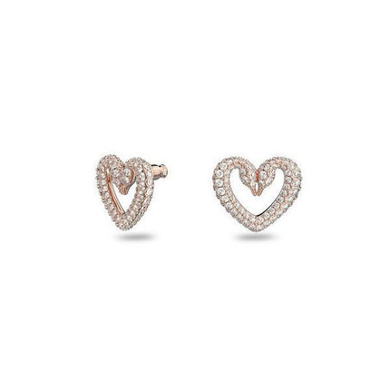 Swarovski Una Rose Gold Tone Swan Neck Heart Stud Earrings 5628659 For Women