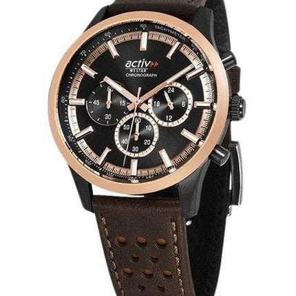 Westar Activ Chronograph Leather Strap Black Dial Quartz 90265BPN603 100M Men's Watch