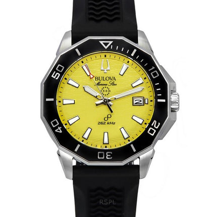 Bulova Marine Star Black Silicone Strap Yellow Dial Precisionist Quartz Diver's 200M 96B431 Men's Watch