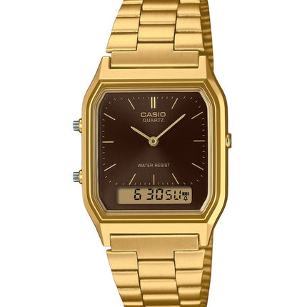 Casio Vintage Analog Digital Gold Tone Stainless Steel Brown Dial Quartz AQ-230GA-5A Unisex Watch