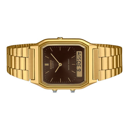 Casio Vintage Analog Digital Gold Tone Stainless Steel Brown Dial Quartz AQ-230GA-5A Unisex Watch