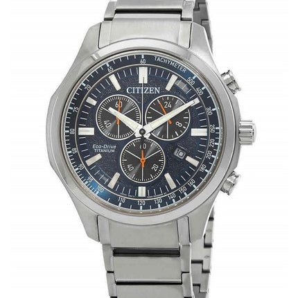 Citizen Eco-Drive Super Titanium Chronograph Blue Dial AT2530-85L 100M Men's Watch