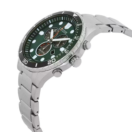 Citizen Eco-Drive Chronograph GMT Stainless Steel Green Dial AT2561-81X 100M Men's Watch