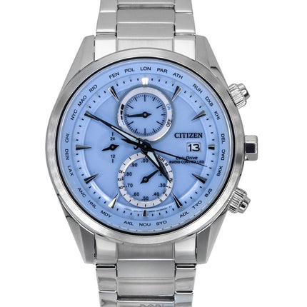 Citizen Eco-Drive Chronograph Radio Controlled Stainless Steel Ice Blue Dial AT8260-85M 100M Men's Watch