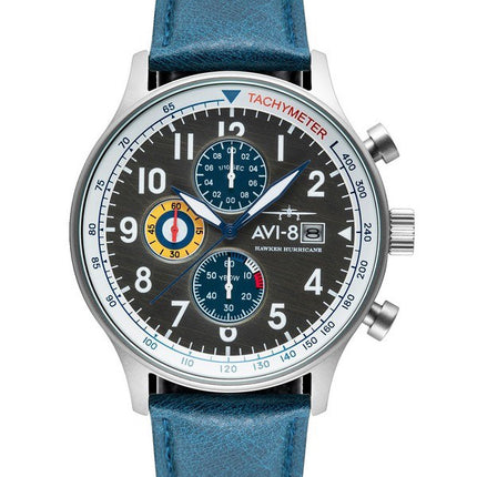 AVI-8 Hawker Hurricane Classic Chronograph Pennant Blue Leather Strap Grey Dial Quartz AV-4011-0F Men's Watch