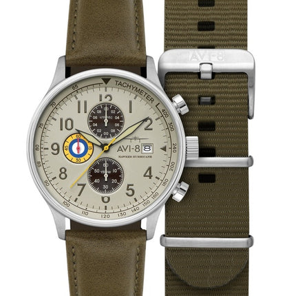 AVI-8 Hawker Hurricane Classic Chronograph Khaki Dial Quartz AV-4011-1B Men's Watch With Extra Strap