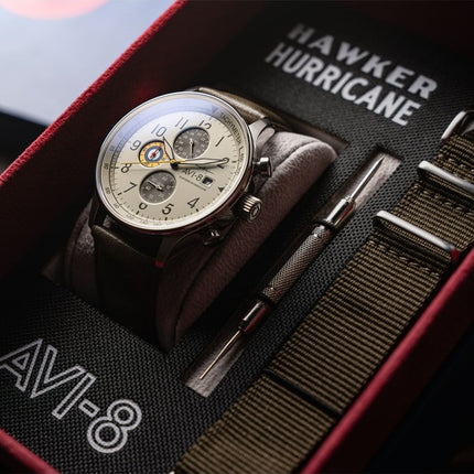 AVI-8 Hawker Hurricane Classic Chronograph Khaki Dial Quartz AV-4011-1B Men's Watch With Extra Strap