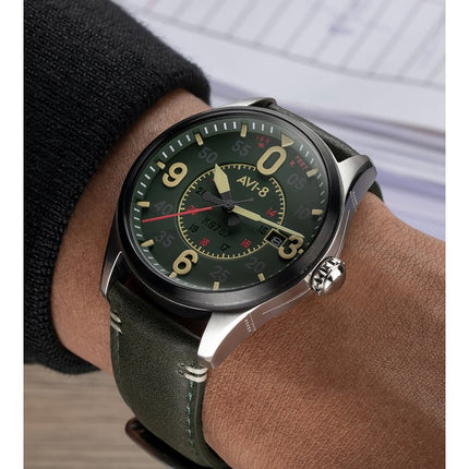 AVI-8 Spitfire Smith Reading Leather Strap Green Dial Automatic AV-4090-03 Men's Watch