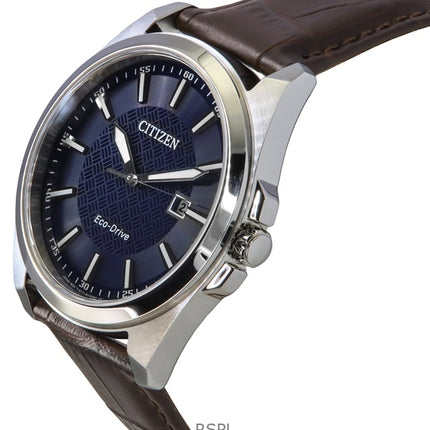 Citizen Eco-Drive Leather Strap Blue Dial BM7108-22L 100M Men's Watch