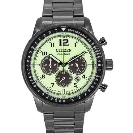 Citizen Eco-Drive Chronograph Grey Ion Stainless Steel Full Luminous Green Dial CA4507-84X 100M Men's Watch