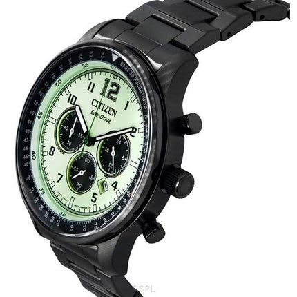 Citizen Eco-Drive Chronograph Grey Ion Stainless Steel Full Luminous Green Dial CA4507-84X 100M Men's Watch