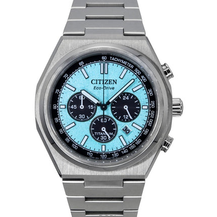 Citizen Zenshin Chronograph Super Titanium Ice Blue Dial Eco-Drive CA4610-85M 100M Men's Watch