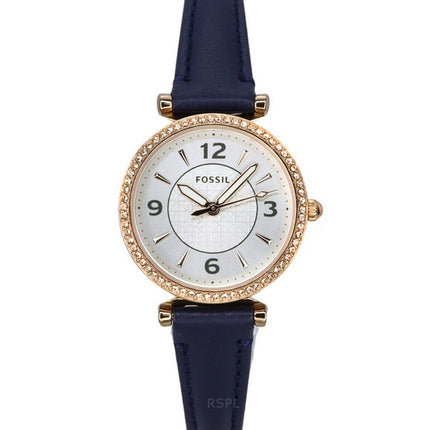 Fossil Carlie Crystal Accents Silver Dial Navy LiteHide Leather Quartz ES5295 Women's Watch