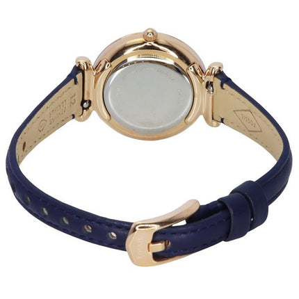 Fossil Carlie Crystal Accents Silver Dial Navy LiteHide Leather Quartz ES5295 Women's Watch