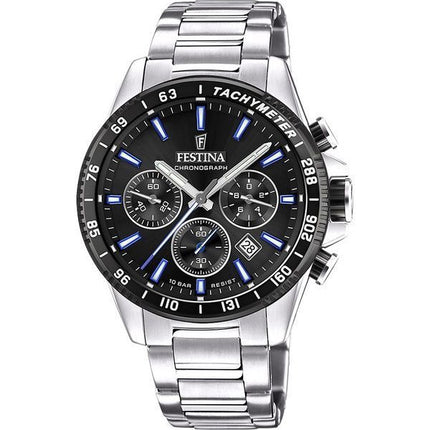 Festina Timeless Chronograph Stainless Steel Black Dial Quartz F20560-5 100M Mens Watch