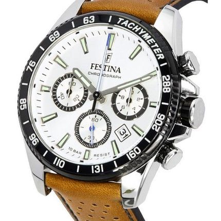 Festina Timeless Chronograph Leather Strap White Dial 20561-1 100M Men's Watch