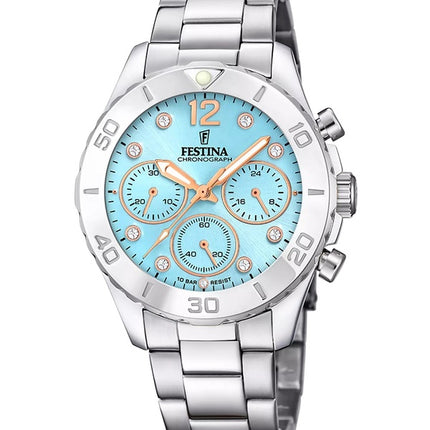 Festina Boyfriend Chronograph Crystal Accents Blue Dial Quartz F20603-4 100M Women's Watch