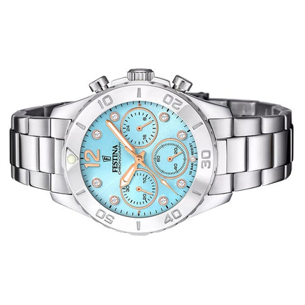 Festina Boyfriend Chronograph Crystal Accents Blue Dial Quartz F20603-4 100M Women's Watch