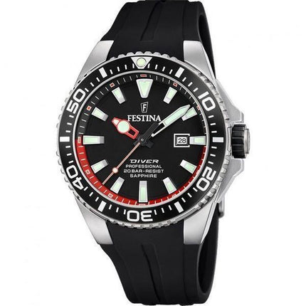 Festina Diver Rubber Strap Black Dial Quartz F20664-3 200M Mens Watch