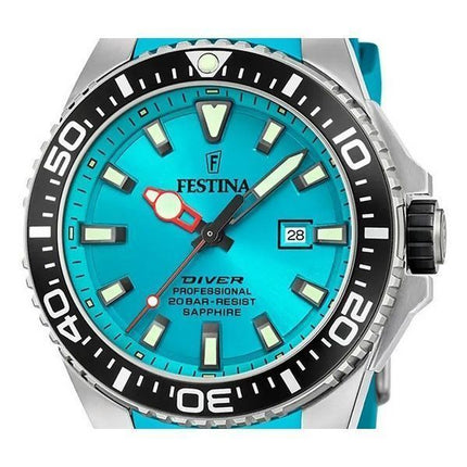 Festina Diver Rubber Strap Turquoise Dial Quartz F20664-5 200M Mens Watch