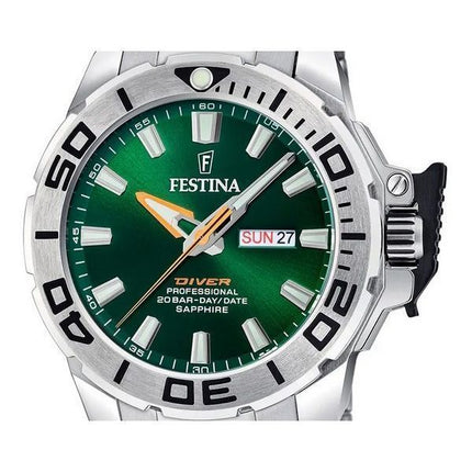 Festina Diver Stainless Steel Green Dial Quartz F20665-2 200M Mens Watch With Extra Strap