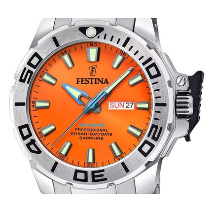 Festina The originals Stainless Steel Orange Dial Quartz Diver's F20665-5 200M Men's Watch