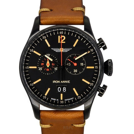 Iron Annie Flight Control Chronograph Leather Strap Black Dial Swiss Quartz 51842 Men's Watch