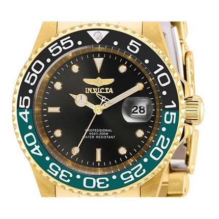 Invicta Pro Diver Gold Tone Stainless Steel Black Dial Quartz Diver's 36043 200M Men's Watch