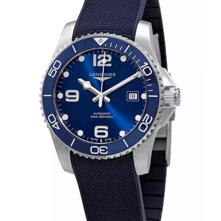 Longines Hydroconquest Rubber Strap Sunray Blue Dial Automatic Diver's L3.781.4.96.9 300M Men's Watch