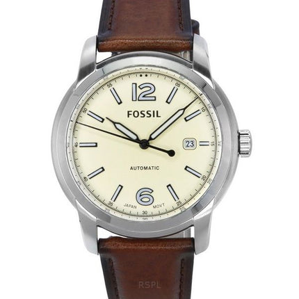 Fossil Heritage Brown LiteHide Leather Strap Cream Dial Automatic ME3221 Unisex Watch