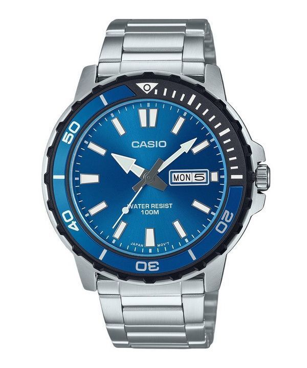 Casio Standard Analog Stainless Steel Blue Dial Quartz MTD 125D 2A1V 100M Mens Watch