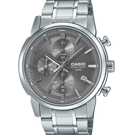 Casio Standard Analog Chronograph Stainless Steel Grey Dial Quartz MTP-E510D-8AV Men's Watch