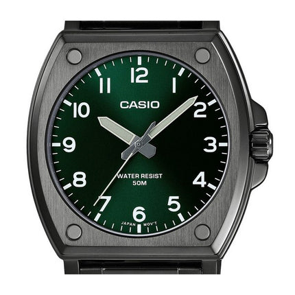 Casio Standard Analog Black Ion Plated Stainless Steel Green Dial Quartz MTP-E730B-3AV Men's Watch