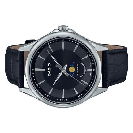 Casio Standard Analog Moon Phase Leather Strap Black Dial Quartz MTP-M100L-1A Mens Watch