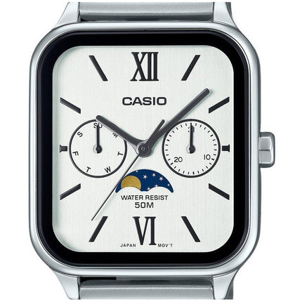 Casio Standard Analog Moon Phase Stainless Steel White Dial Quartz MTP-M305D-7A2V Men's Watch