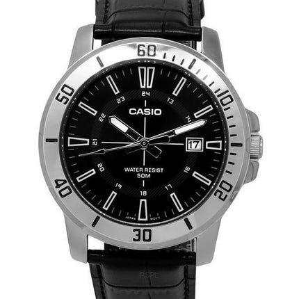 Casio Standard Analog Black Leather Strap Black Dial Quartz MTP-VD01L-1C Mens Watch