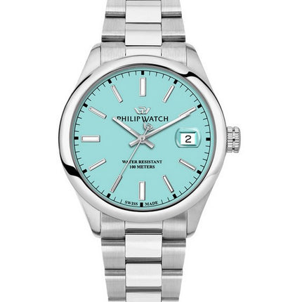 Philip Watch Swiss Made Caribe Urban Stainless Steel Turquoise Dial Quartz R8253597642 100M Men's Watch