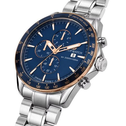 Philip Watch Blaze Chronograph Stainless Steel Blue Dial Quartz R8273995006 100M Mens Watch