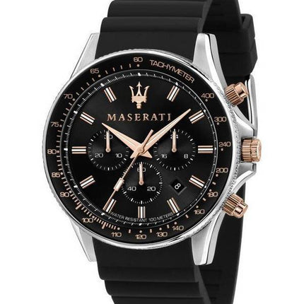 Maserati Sfida Chronograph Silicone Strap Black Dial Quartz R8871640002 100M Men's Watch