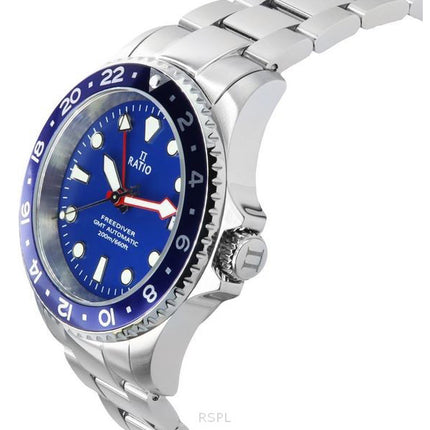 Ratio FreeDiver GMT Series Sapphire Stainless Steel Blue Dial Automatic RTF053 200M Men's Watch