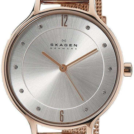 Skagen Anita Silver Dial Crystal Rose Gold-Tone Mesh Bracelet SKW2151 Women's Watch