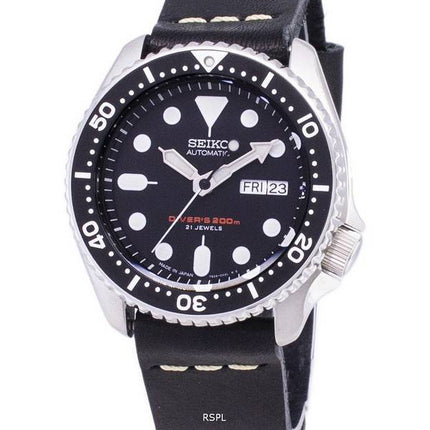 Seiko Automatic SKX007J1-LS14 Diver's 200M Japan Made Black Leather Strap Men's Watch