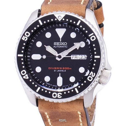 Seiko Automatic SKX007J1-LS17 Diver's 200M Japan Made Brown Leather Strap Men's Watch